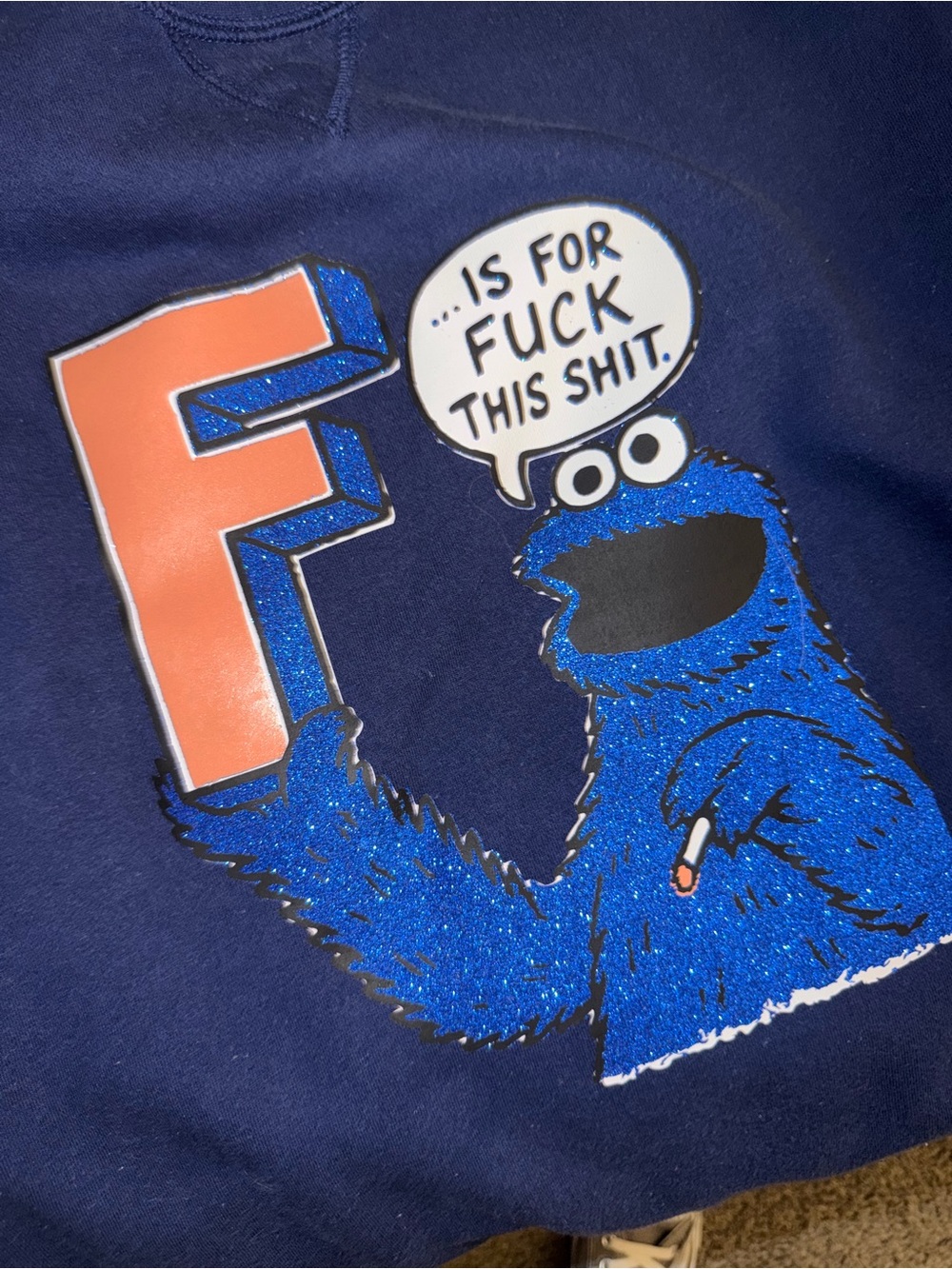 Custom Navy Cookie Monster Graphic Sweatshirt